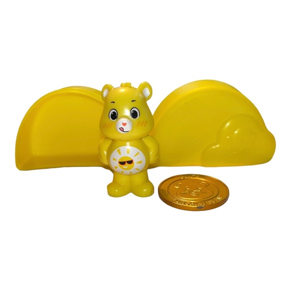 Care Bears FUNSHINE BEAR Mini Figure Doll Series 1 With Case And I Care Coin - Picture 1 of 10